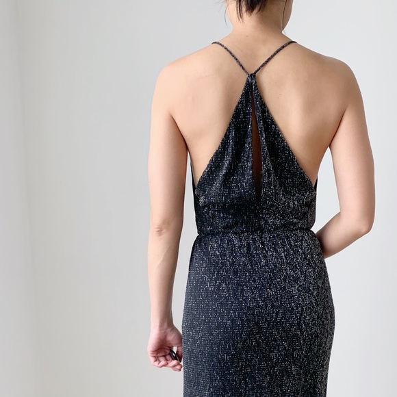 BLACK SHEER GLITTER HIGH CUT MAXI DRESS - Picture 14 of 16